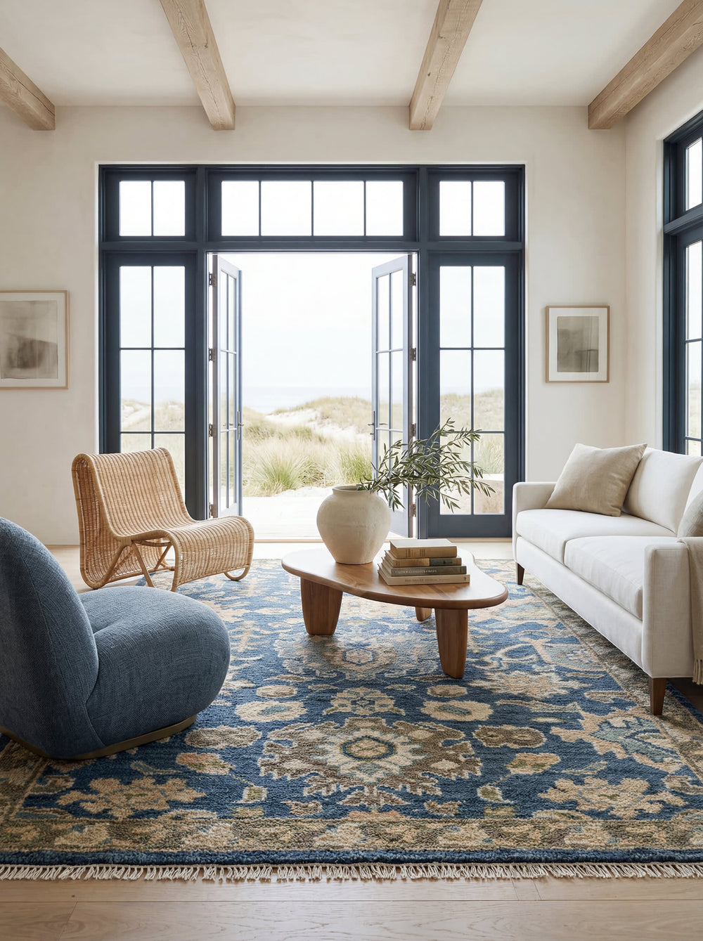 Camille Hand Knotted Wool Rug | Navy