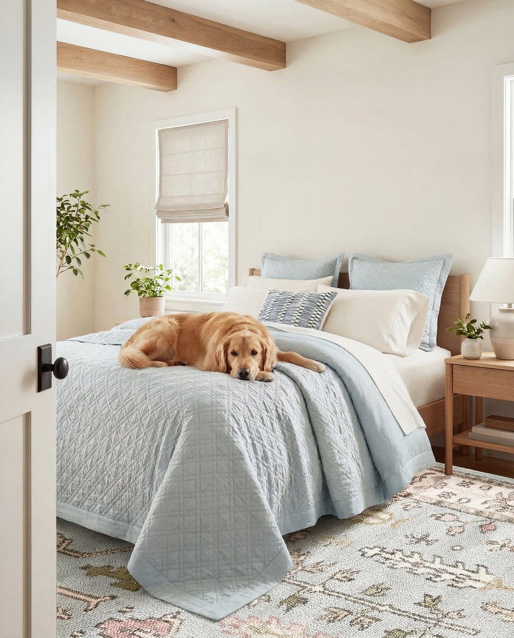 Washed Linen Quilted Sham | Sky